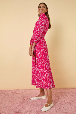 Roman Pink Heart Print Midi Dress