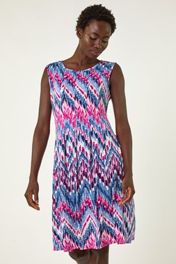 Roman Blue Pink F&F Abstract Panel Midi Dress