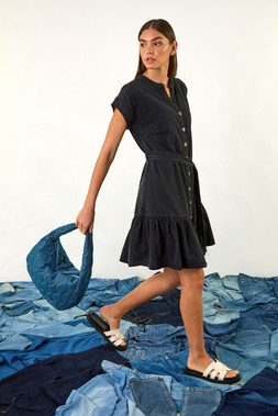 Roman Black Denim Tiered Shirt Dress