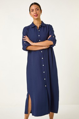 Roman Navy Button Through Shirt Midi Dress