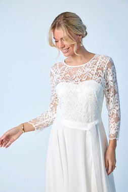 Roman Petite Ivory Lace Bodice Tie Waist Dress