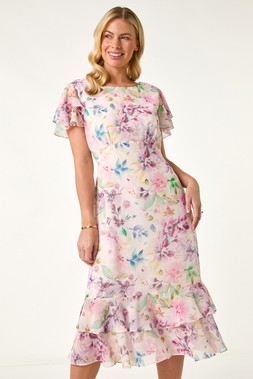 Roman Petite Pink Floral Double Frill Dress