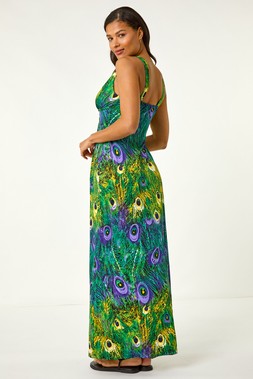Roman Peacock Printed Maxi Dress
