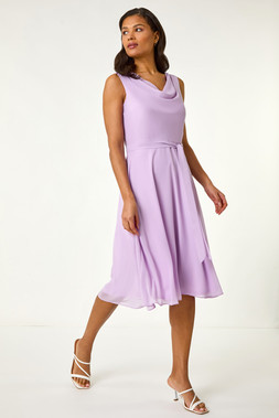 Roman Lilac Cowl Neck Tie Waist Dress