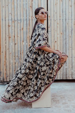 Roman Black Floral Print Border Maxi Dress