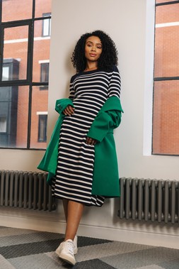 Roman Petite Stripe Knitted Midi Dress
