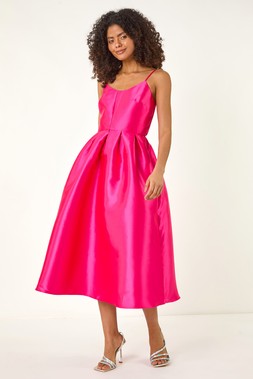 Roman Dusk Pink Twill Cami Pleated Midi Dress