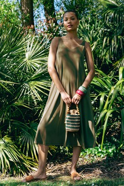 Roman Khaki Strappy Jersey Midi Dress