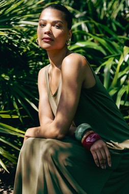 Roman Khaki Strappy Jersey Midi Dress