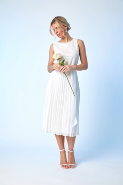 Roman Petite Lace Pleat Midi Dress