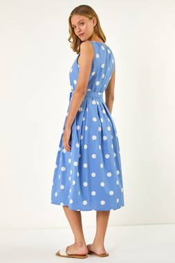 Roman Spot Print Belted Midi Dress