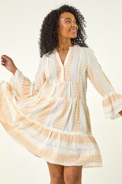 Roman Petite Coral Jacquard Tiered Dress