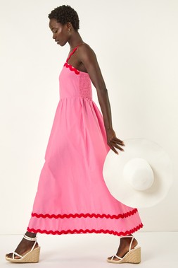 Roman Pink Contrast Ric Rac Midi Dress
