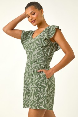 Roman Leaf Print Linen Mix Playsuit