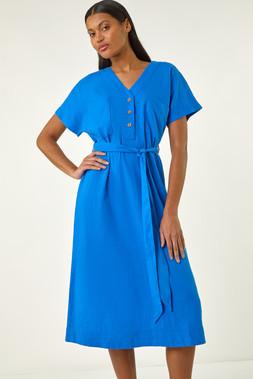 Roman Button Linen Mix Midi Dress