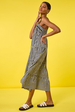 Roman Black Gingham Embroidered Midi Dress