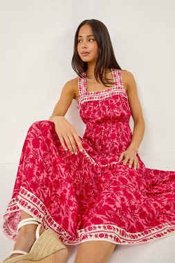 Roman Petite Pink Floral Tiered Maxi Dress