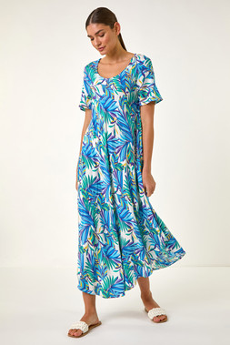 Roman Leaf Curved Hem Midi T-Shirt Dress