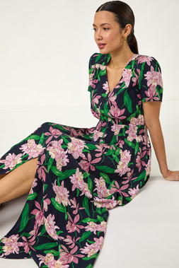 Roman Floral Shirred Maxi Dress