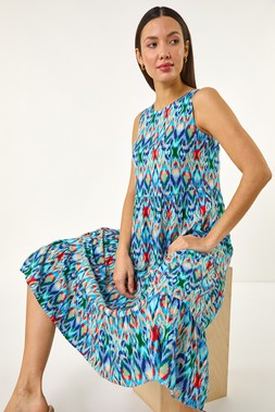 Roman Abstract Print Smock Midi Dress