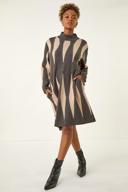 Roman Grey Abstract Knit Jumper Dress
