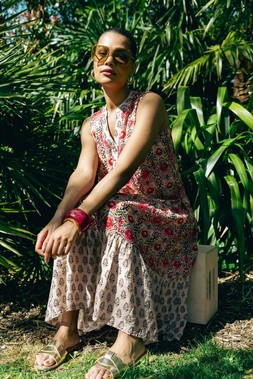 Roman Border Print Smock Dress