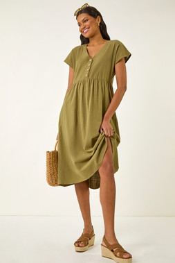 Roman Linen Look Button Midi Dress