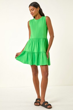 Roman Green Cotton Tiered Stretch Dress