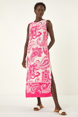 Roman Pink Paisley Print Midi Dress