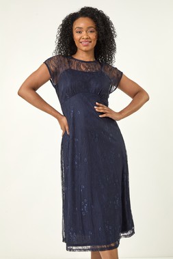 Roman Petite Lace Stretch Midi Dress