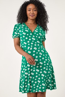 Roman Petite Ditsy Floral Wrap Dress