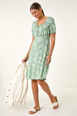 Roman Floral Print Stretch Jersey Dress