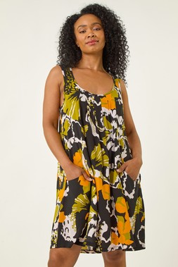 Roman Petite Green Leaf Scoop Neck Dress