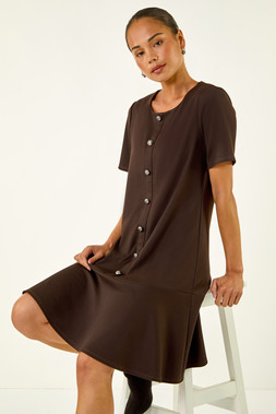 Roman Petite Chocolate Flute Hem Stretch Dress