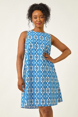 Roman Petite Tile Print Swing Dress