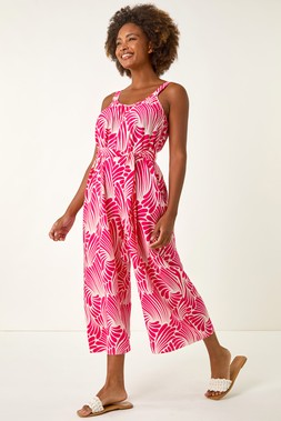 Roman Pink Abstract Strappy Jumpsuit