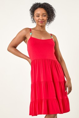 Roman Petite Beaded Strappy Tiered Dress