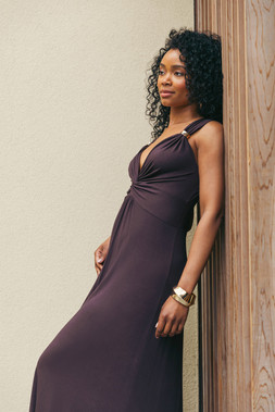 Roman Petite Chocolate Twist Front Stretch Strap Dress