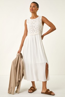 Roman Crochet Bodice Midi Dress