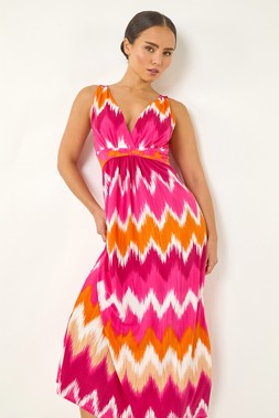 Roman Petite Fuchsia Aztec Print V-Neck Maxi Dress