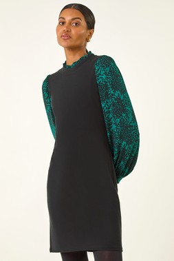 Roman Teal Contrast Print Knitted Dress