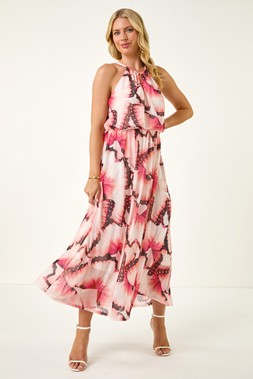 Roman Petite Butterfly Halterneck Dress