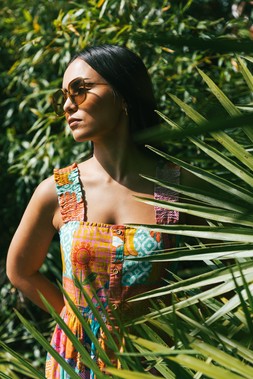 Roman Petite Patchwork Tiered Maxi Dress