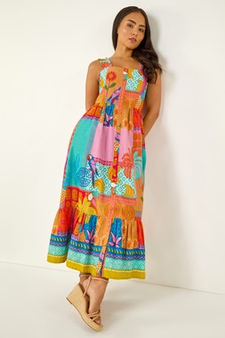 Roman Petite Patchwork Tiered Maxi Dress