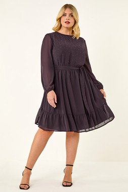 Plum Curve Hotfix Tie Waist Dress