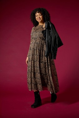 Roman Curve Natural Animal Print A-Line Stretch Dress