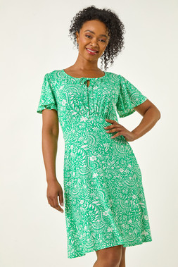 Roman PetiteGreen Floral Print Tie Detail Dress