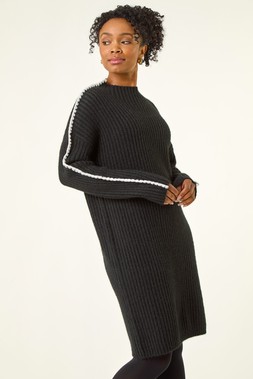 Roman Petite Black Ribbed Knitted Dress