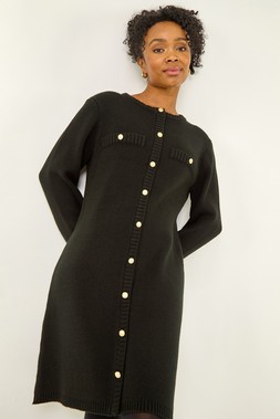 Roman Petite Black Button Detail Knit Dress