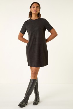 Black Embellished Shift Stretch Dress